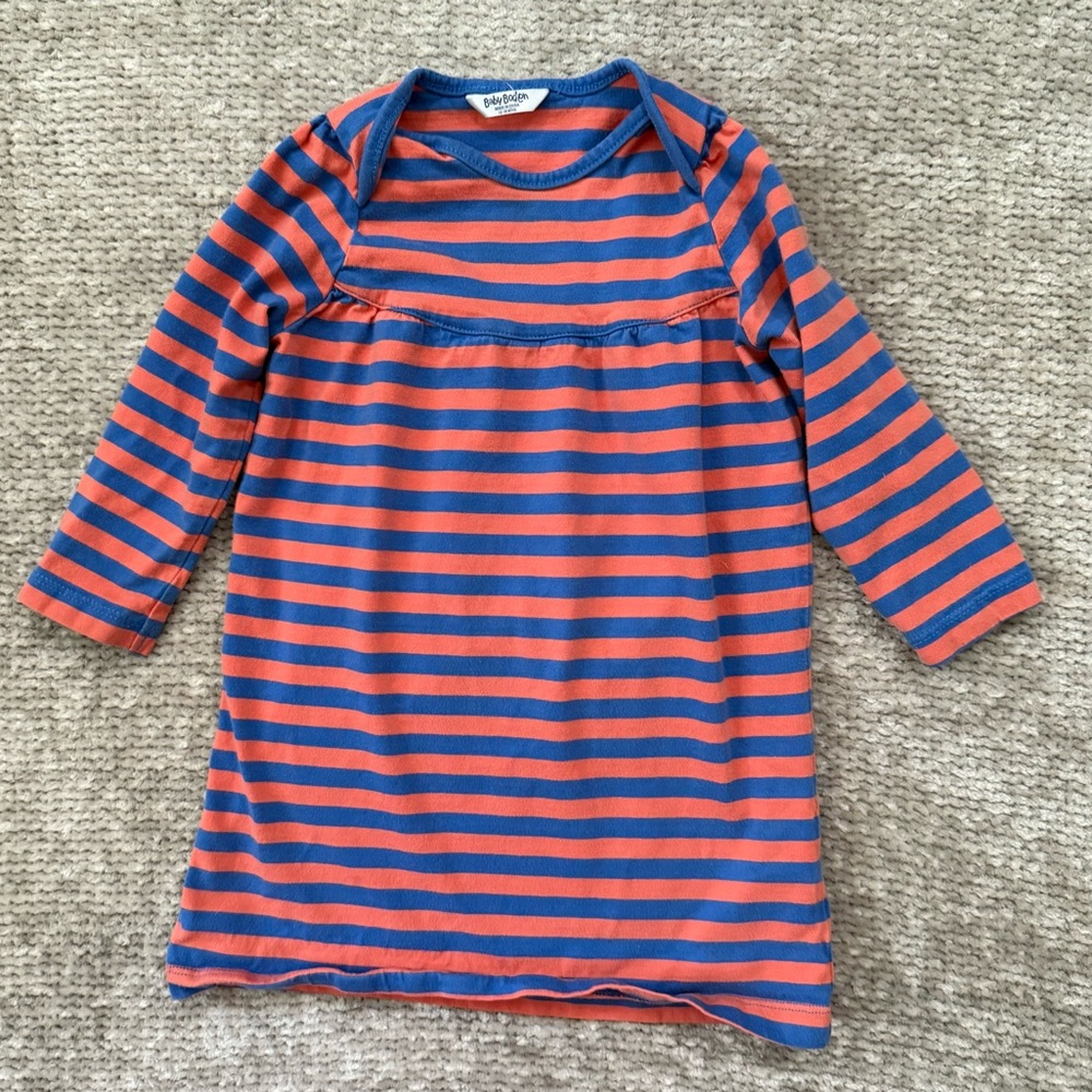 Baby‎ Boden Striped Long Sleeve Dress Red Blue 12-18M